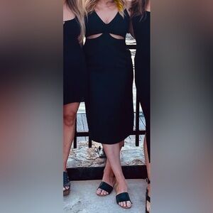 Abercrombie Black Midi Dress with Cutout Front
